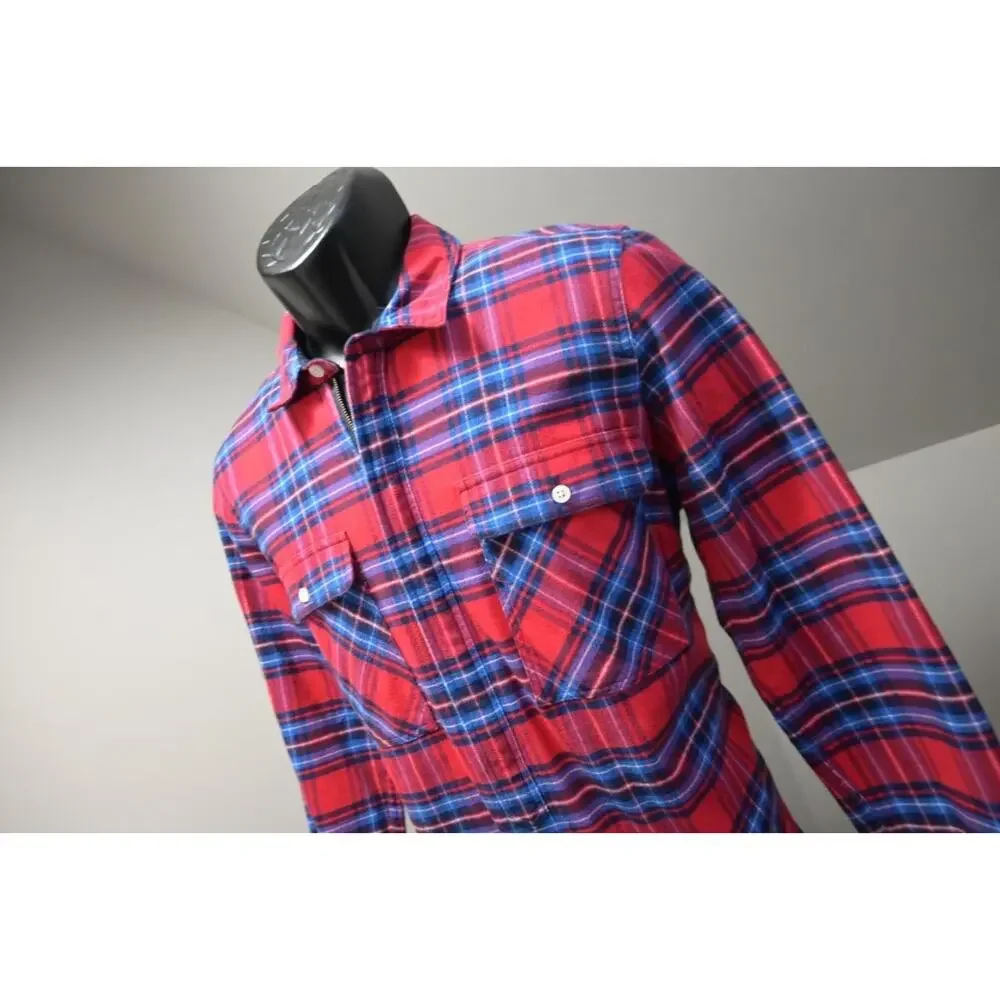 J Crew 3/4 Zip Flannel Camp Shirt Mercantile Plaid Long Sleeve Mens Sz Medium‎